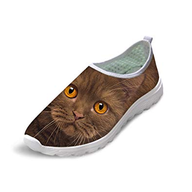 FOR U DESIGNS Unisex Stylish Cute Cat Dog Owl Animal Pattern Mesh Comfortable Slip On Running Shoes